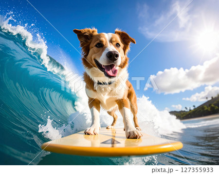 サーフィンを楽しむ犬 AI生成画像 サーフィンを楽しむ犬 AI生成画像 127355933