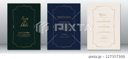 Modern Classic Wedding Invitation Set with Gold Frame in Navy, Green, and Cream 127357309
