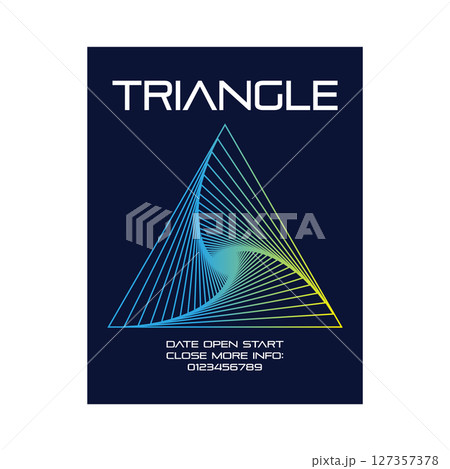 鮮やかな螺旋状のラインアートのポスター 線画 スパイラル トライアングル シアン イエロー 127357378