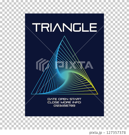 鮮やかな螺旋状のラインアートのポスター 線画 スパイラル トライアングル シアン イエロー 127357378