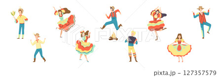 People Characters Dancing at Folk Party Celebrating Traditional Festival Vector Set People Characters Dancing at Folk Party Celebrating Traditional Festival Vector Set 127357579