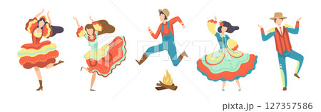 People Characters Dancing at Folk Party Celebrating Traditional Festival Vector Set People Characters Dancing at Folk Party Celebrating Traditional Festival Vector Set 127357586