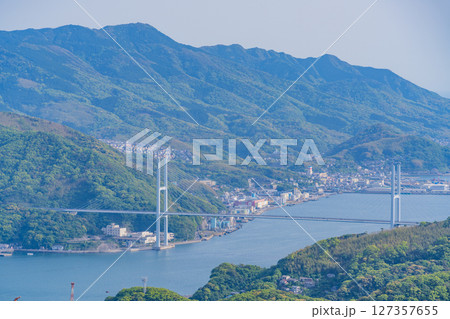 （長崎県）稲佐山山頂展望台から見る女神大橋 127357655