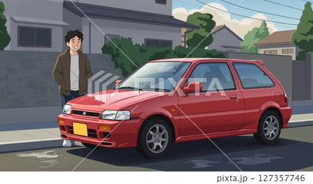 輝く愛車と満足げな男性！新しいカーライフの始まり 127357746