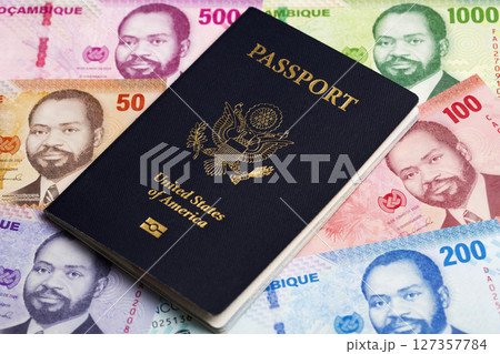 American passport on Mozambican metical 127357784