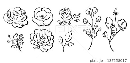 Hand Drawn Sketch Of nature leaves and flowers 127358017