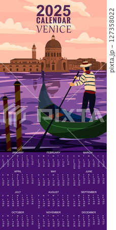 Calendar Monthly 2025 Venice Italia Poster retro style Calendar Monthly 2025 Venice Italia Poster retro style 127358022