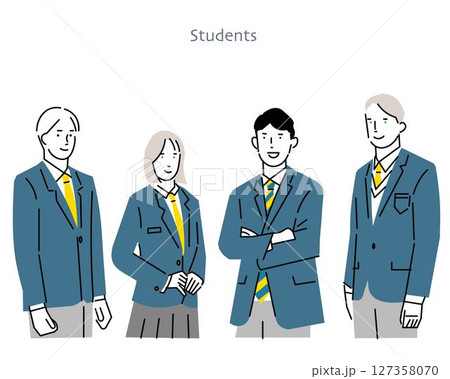 男女の学生-受験生応援ー夏季講習ー夏休みー中学高校ー人物シンプルベクターイラスト素材 127358070