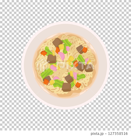Illustration of Nagasaki Champon instant noodles pouring hot water into them Illustration of Nagasaki Champon instant noodles pouring hot water into them 127358516