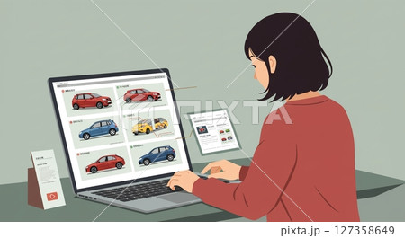 じっくり検討!オンラインで車の販売情報をチェックする男性 じっくり検討!オンラインで車の販売情報をチェックする男性 127358649