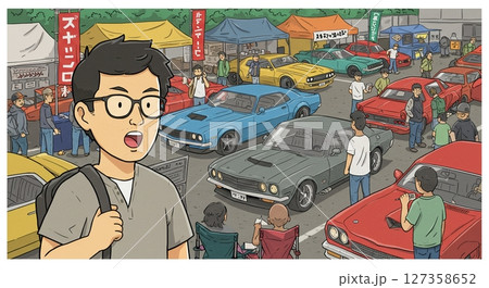 都会の祭典!モーターショーで最新モデルを体験する男性 都会の祭典!モーターショーで最新モデルを体験する男性 127358652