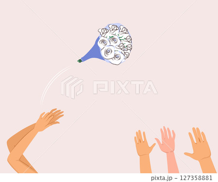 Bride Throwing Bouquet Wedding Cartoon Vector Illustration Scene 127358881