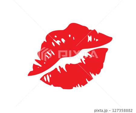 Funny Red Lipstick Imprint Mark Isolated Kiss Cartoon Vector Illustration 127358882