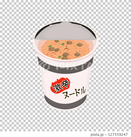 一杯打開的辣味泡麵的插圖 127359247