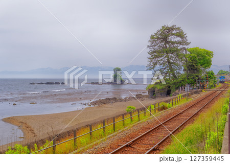 雨晴海岸と氷見線 127359445