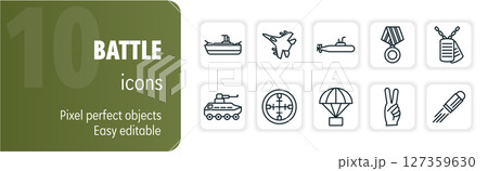 Set of 10 battle outline icons for web, mobile, app development projects on a white background Set of 10 battle outline icons for web, mobile, app development projects on a white background 127359630