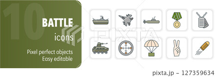 Military and war filled line icon set for web and apps Military and war filled line icon set for web and apps 127359634