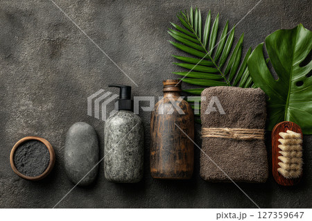 Mens skincare products with natural elements 127359647