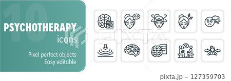 Psychotherapy icons representing mental health treatment and support Psychotherapy icons representing mental health treatment and support 127359703