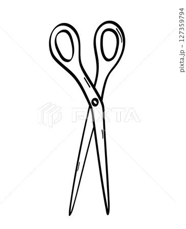 Scissors doodle icon. Vector illustration of scissors for needlework or hairdresser. Isolate on white. 127359794