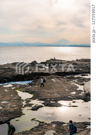 富士のシルエットが見える磯、稚児ケ淵、江の島、江ノ島 127359917