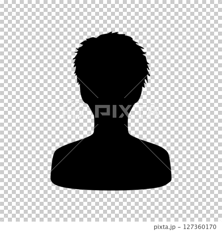 スタイリッシュな短髪の青年のモノクロシルエットイラスト　黒 127360170