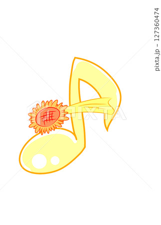 ひまわりの流れ星の付いた音符 ひまわりの流れ星の付いた音符 127360474