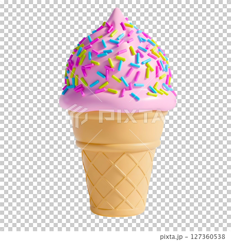 minimalist 3D cute pink ice cream colorful sprinkles in cheerful and fun design 127360538