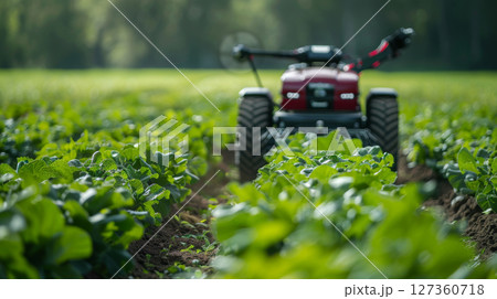 Robotics meet agriculture, a close-up on automated harvesters in action, redefining efficiency and productivity on the farm 127360718