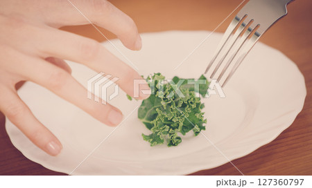 Plate with diet lettuce meal Plate with diet lettuce meal 127360797