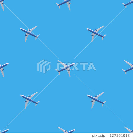 Seamless Pattern Passenger plane in flight. Vector illustration of an airplane. 127361018