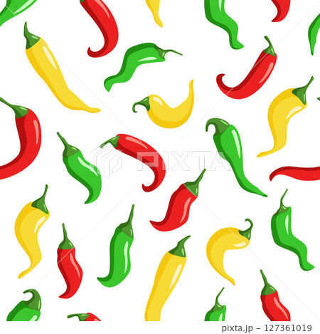 Seamless pattern of multicolored hot chili peppers. Vector illustration. 127361019