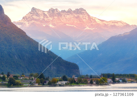Sunset at Dents du Midi in Swiss Alps, Switzerland 127361109