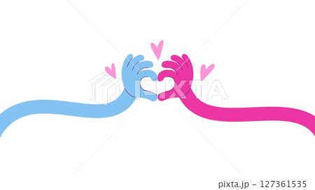 Long curved hands show heart. Cartoon flexible hand comic cartoon style. Love, romantic banner. Charity, support, help metaphor, neoteric vector design Long curved hands show heart. Cartoon flexible hand comic cartoon style. Love, romantic banner. Charity, support, help metaphor, neoteric vector design 127361535