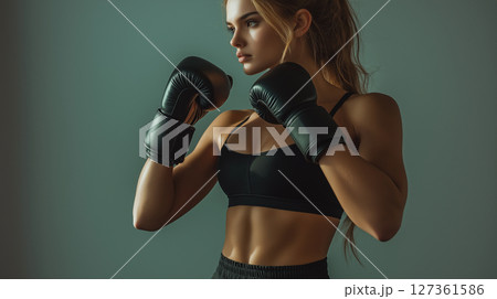 ボクシングをする女性 127361586