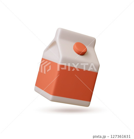 Juice package 3d icon. Milk yoghurt kefir paper packaging realistic render design. Isolated dairy food, vitamin fruit drink vector element for breakfast or lunch 127361631