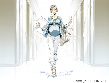 働く妊婦の女性のイラスト素材 127361784