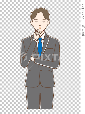 A man in a suit thinking with his hand on his chin 127362127
