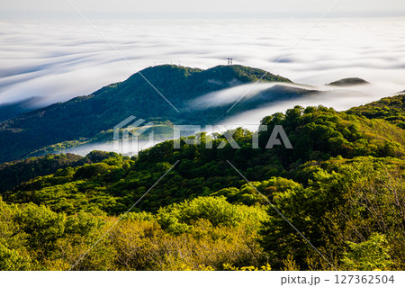 【新潟県_大佐渡スカイライン】佐渡全島を俯瞰できる大パノラマ、遠くには本土 127362504