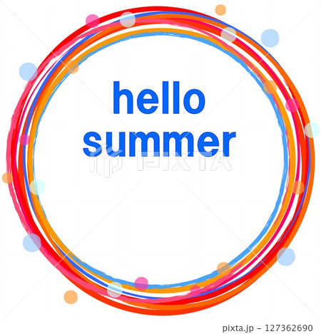 ハローサマー　hello summer　リング　ドット　白背景　オレンジ色　ピンク 127362690