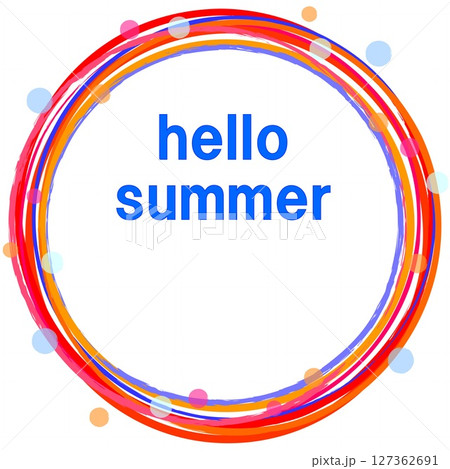 ハローサマー　hello summer　リング　ドット　白背景　オレンジ色　ピンク 127362691