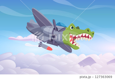 Crocodile airplane. brain rot funny picture with crocodilo bombardiro 127363069