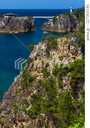 【新潟県_尖閣湾】幾万年の荒波の浸蝕で生まれた荒削りの断壁 春 127363195