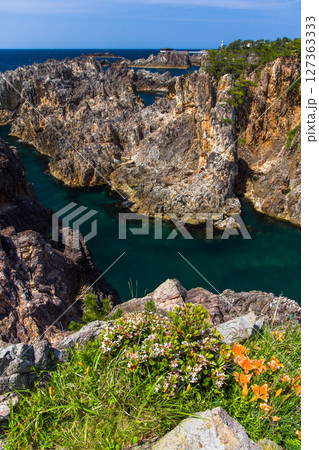 【新潟県_尖閣湾】幾万年の荒波の浸蝕で生まれた荒削りの断壁 春 127363333