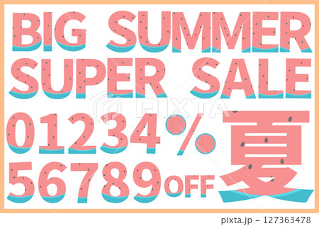 セール告知に使えるスイカ模様の文字セット セール告知に使えるスイカ模様の文字セット 127363478