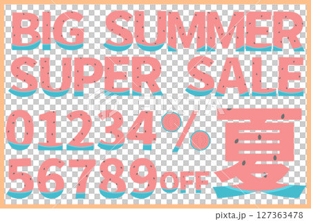 セール告知に使えるスイカ模様の文字セット セール告知に使えるスイカ模様の文字セット 127363478