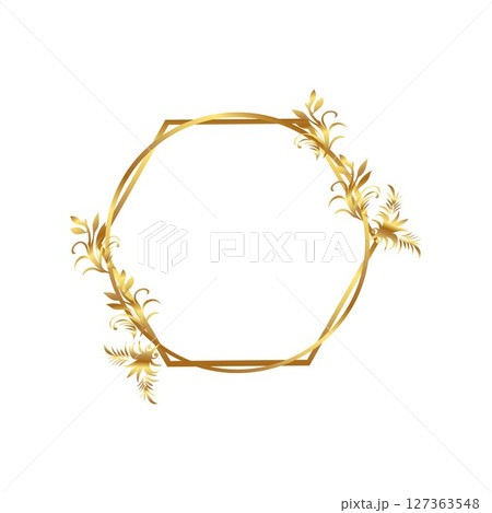 Golden Hexagonal Frame with Floral Accents  127363548