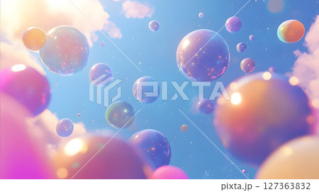 カラフルな玉が空を浮遊する背景 127363832