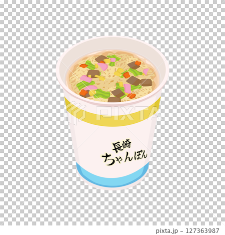 長崎ちゃんぽんのカップ麺にお湯を入れたイラスト 127363987