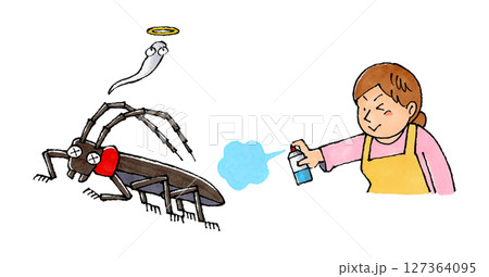 クビアカツヤカミキリに殺虫剤を使う主婦 クビアカツヤカミキリに殺虫剤を使う主婦 127364095